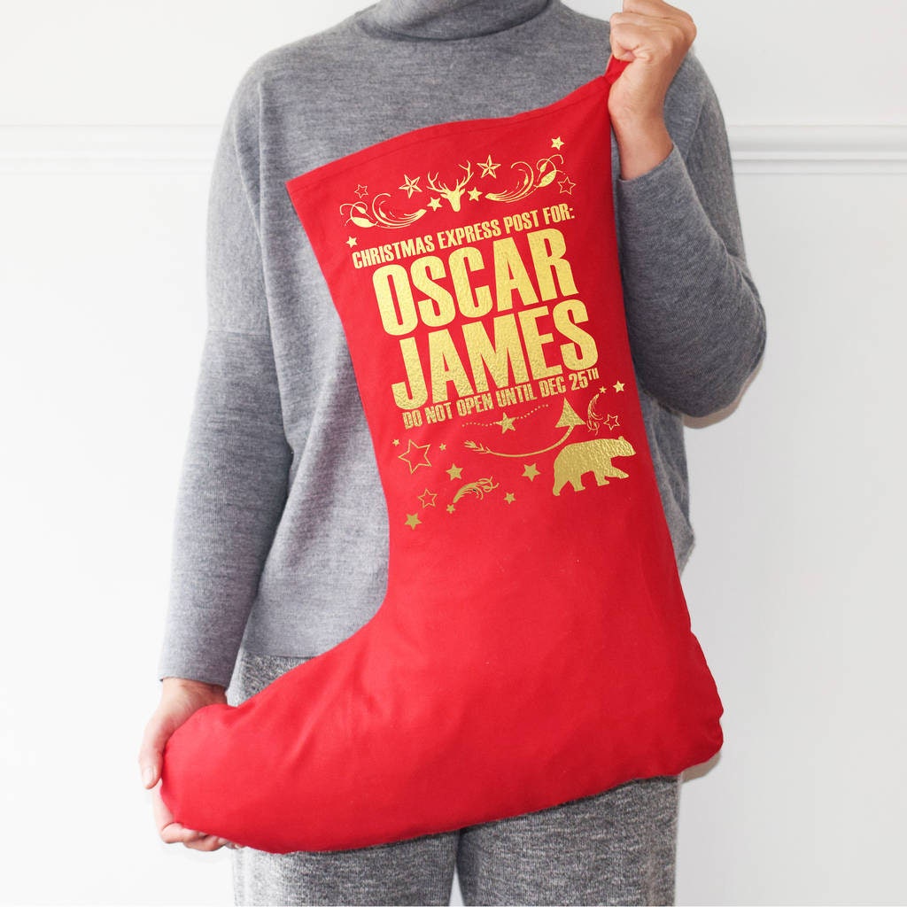 Personalised Bear Print Big Christmas Stocking