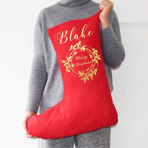 Personalised Holly Wreath Big Christmas Stocking