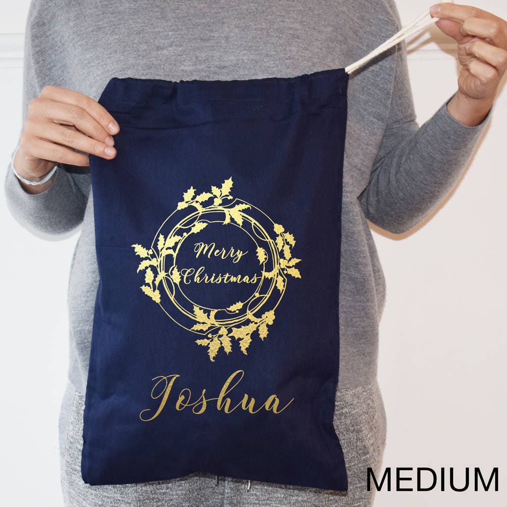 Personalised Holly Wreath RED Christmas Sack - Gift Sack - Christmas Stocking - Christmas Present - Personalized Christmas Sack - Santa Sack