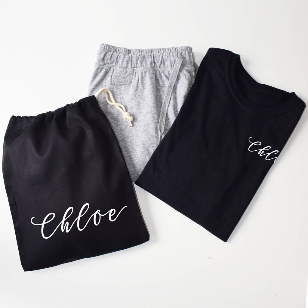 Personalised Name Loungewear Pyjama Shorts Gift Set, PJ Set