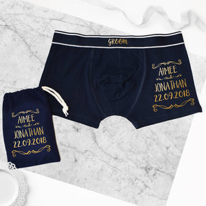Personalised Names And Date Groom's Wedding Boxers