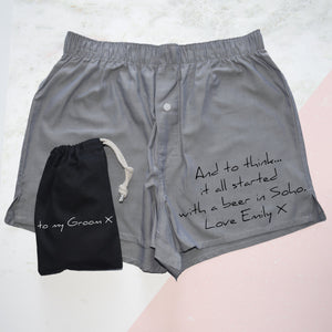 Personalised Love Note, Groom's Wedding Boxer Shorts