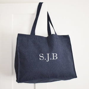 Personalised Initials Oversized Beach and Shopping Bag, Holiday & Travel bag, recycled Cotton, birthday gift, Monogram