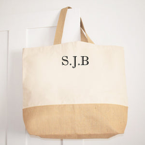 Personalised Initials Jute base Canvas Oversized Tote Holiday Beach Shopping Bag, Market shoulder Travelling  Bag, Monogram