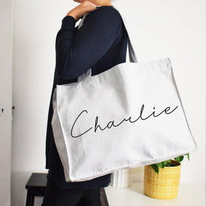 Personalised handwritten Name Beach Bag, Oversize Shopping market shoulder tote, recycled Cotton, Holiday & Travel, Storage, birthday gift