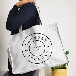 WASH ME, Shoulder Strap Laundry Bag , Home And Travel Cotton Laundry Hamper, Kids Storage organise Basket, Carry Downstairs, Bag with handle