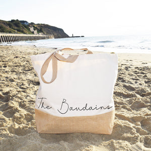 Personalised Handwritten type Jute base Canvas Oversized Tote Shopping and Beach Bag, holiday and travel bag, Market shoulder Bag