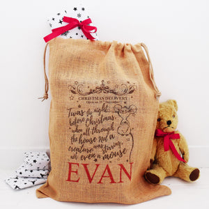 Twas the night before Christmas, Jute Sack, Hessian Sack, Santa Sack, Christmas Stocking, Red personalised, Child Xmas gift, Xmas mouse