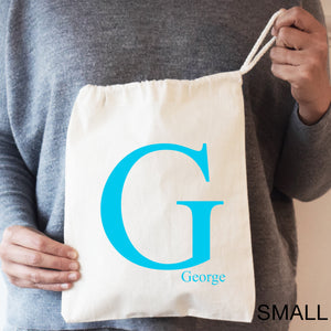 Alphabet Letter and Name Storage Bag, Monogram initial Laundry Hamper, Drawcord 100% Cotton Bag, Kids Room Storage, Toy organisation,