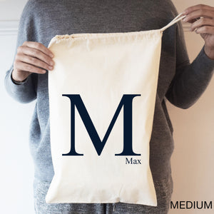 Alphabet Letter and Name Storage Bag, Monogram initial Laundry Hamper, Drawcord 100% Cotton Bag, Kids Room Storage, Toy organisation,