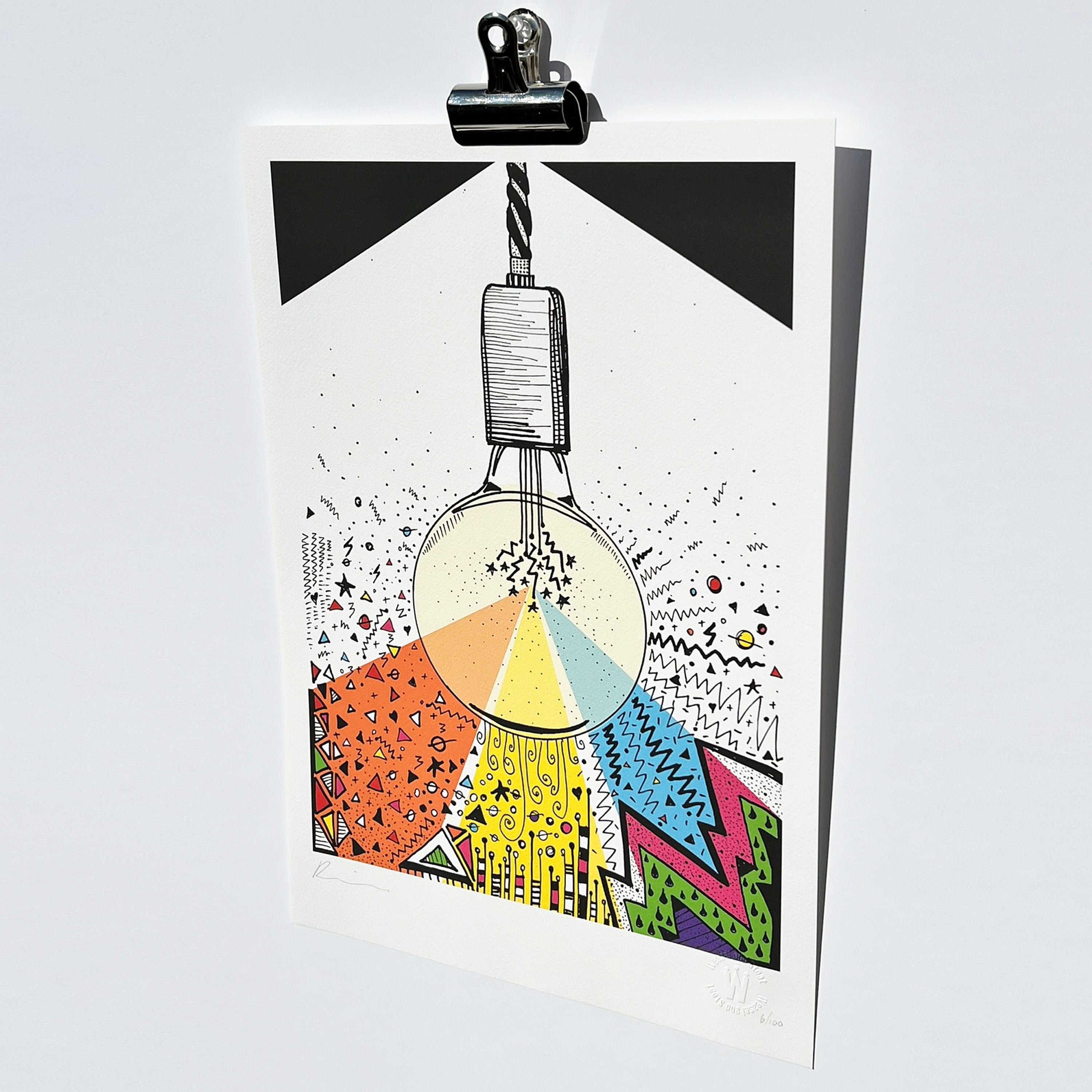 LIGHT BULB - A3 print, A4 Print, Limited Edition Art Print, Signed Doodle, Pen Illustration, Fine Art Digital Archival Print