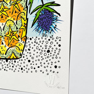 FLOWERS IN A PINEAPPLE - A3 print, A4 Print, Limited Edition Art Print, Signed Doodle, Pen Illustration, Fine Art Archival Print, pineapple