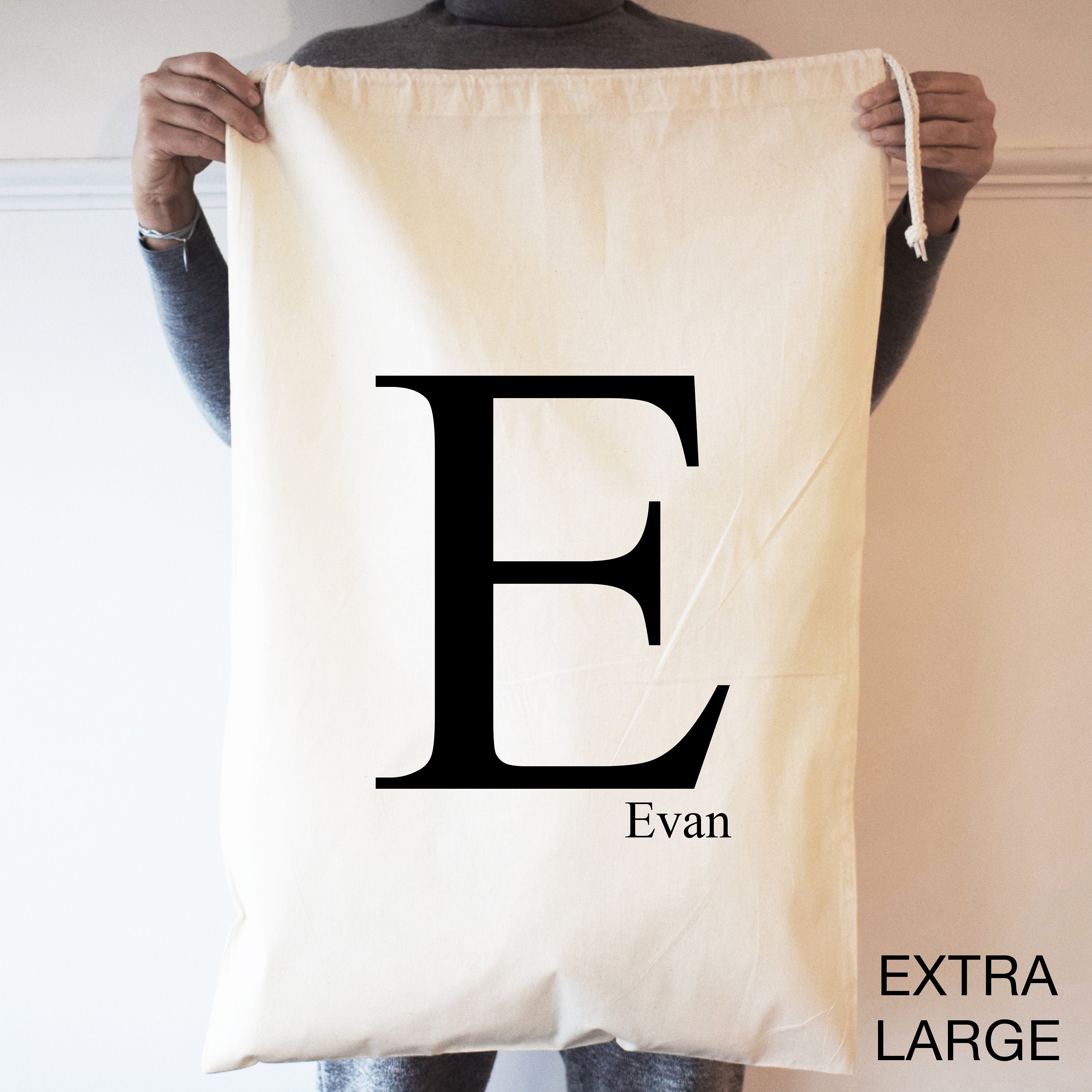 Alphabet Letter and Name Storage Bag, Monogram initial Laundry Hamper, Drawcord 100% Cotton Bag, Kids Room Storage, Toy organisation,