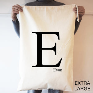 Alphabet Letter and Name Storage Bag, Monogram initial Laundry Hamper, Drawcord 100% Cotton Bag, Kids Room Storage, Toy organisation,
