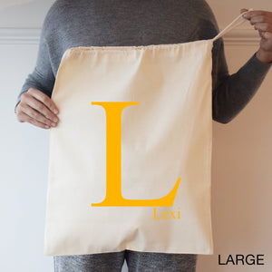 Alphabet Letter and Name Storage Bag, Monogram initial Laundry Hamper, Drawcord 100% Cotton Bag, Kids Room Storage, Toy organisation,