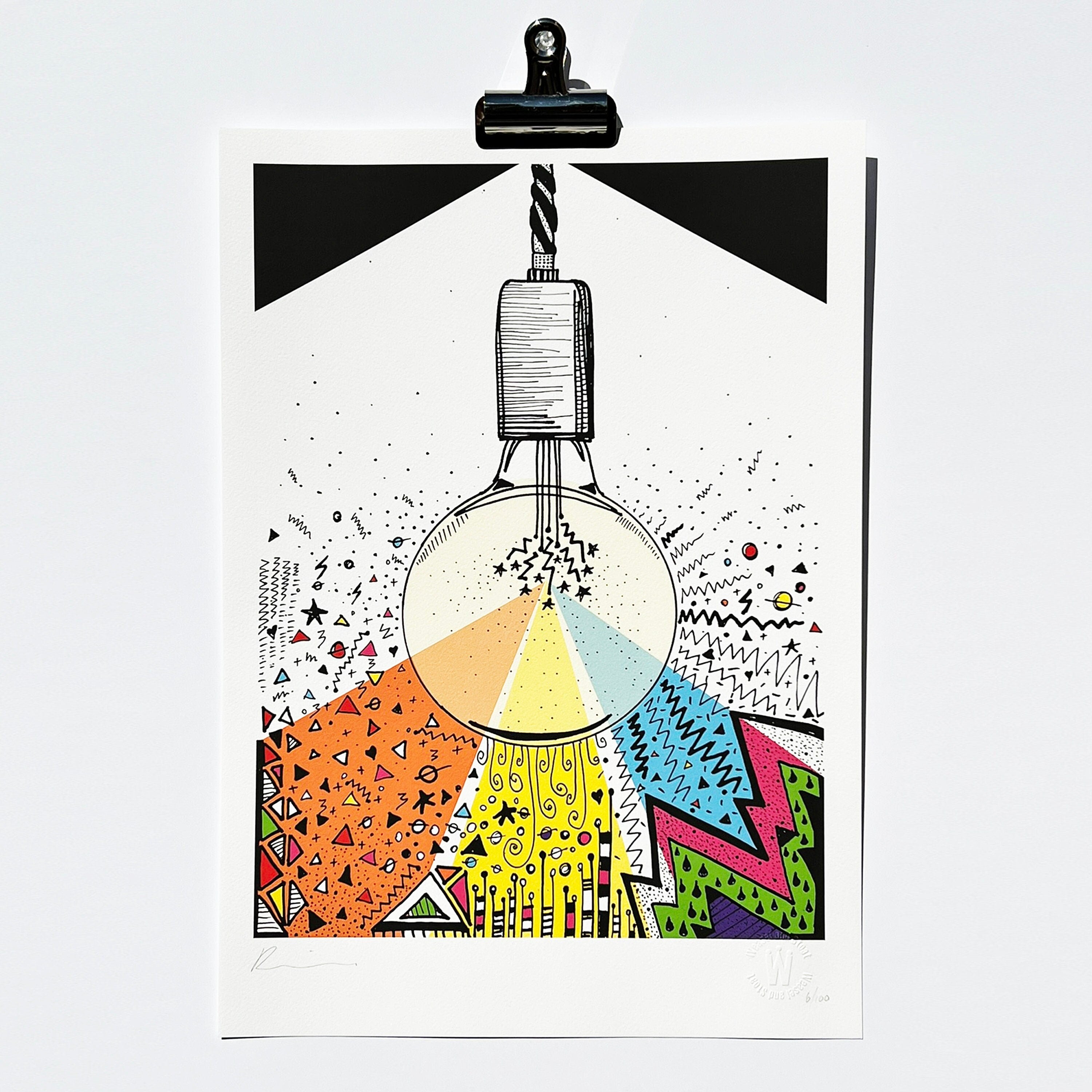 LIGHT BULB - A3 print, A4 Print, Limited Edition Art Print, Signed Doodle, Pen Illustration, Fine Art Digital Archival Print