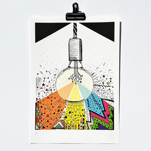 LIGHT BULB - A3 print, A4 Print, Limited Edition Art Print, Signed Doodle, Pen Illustration, Fine Art Digital Archival Print