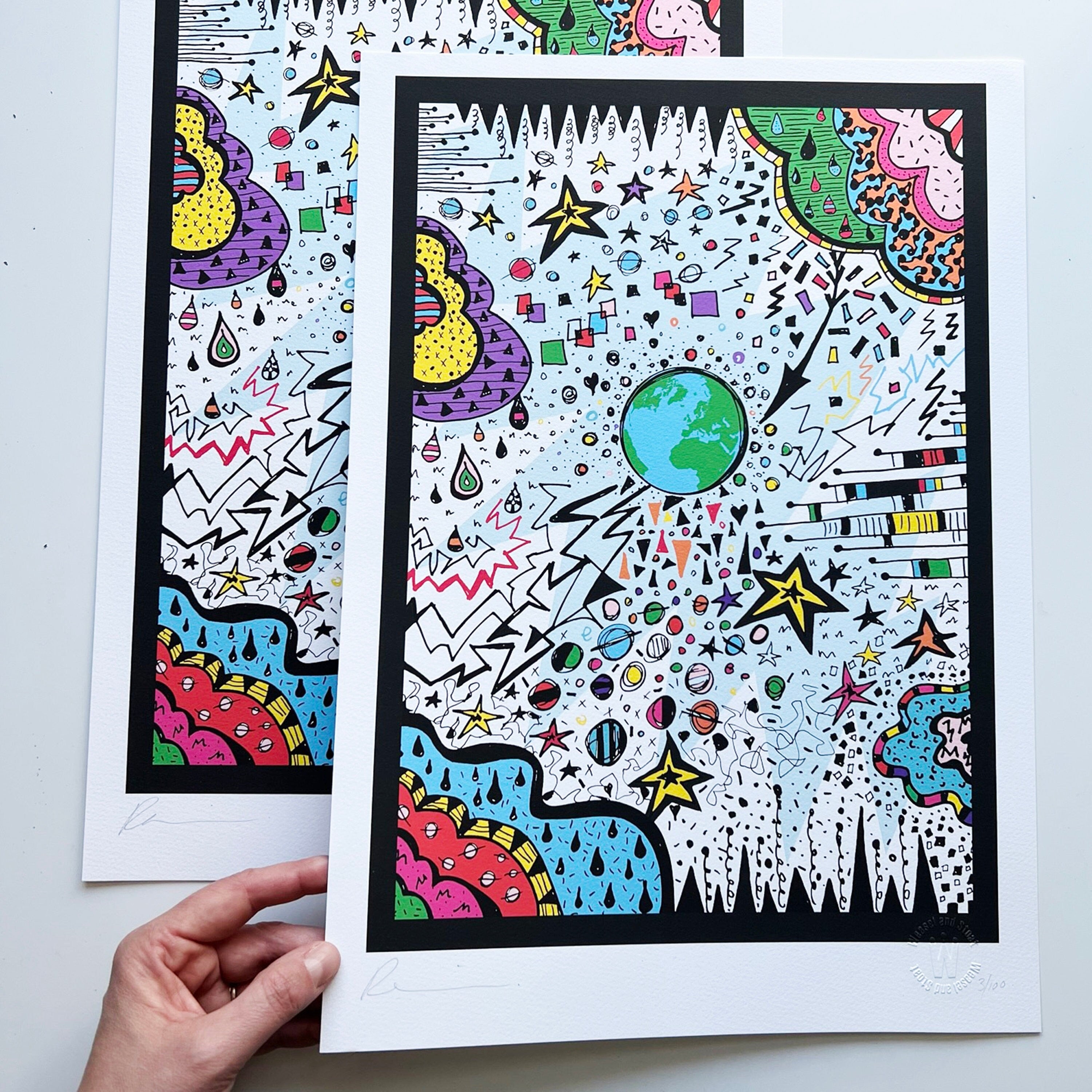 PLANT EARTH - A3 print, A4 Print, Limited Edition Art Print, Signed Doodle, Pen Illustration, Fine Art Digital Archival Print, Big Bang