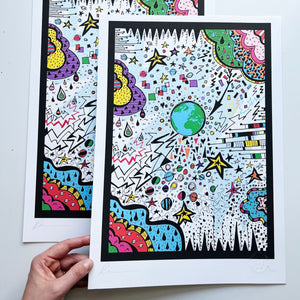 PLANT EARTH - A3 print, A4 Print, Limited Edition Art Print, Signed Doodle, Pen Illustration, Fine Art Digital Archival Print, Big Bang