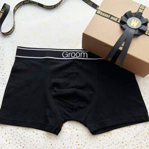 Personalised Groom's Men's Black Boxer Shorts set 3 pack, Trunks, Boxer briefs, underwear, gift box, Wedding gift, Property of the Bride