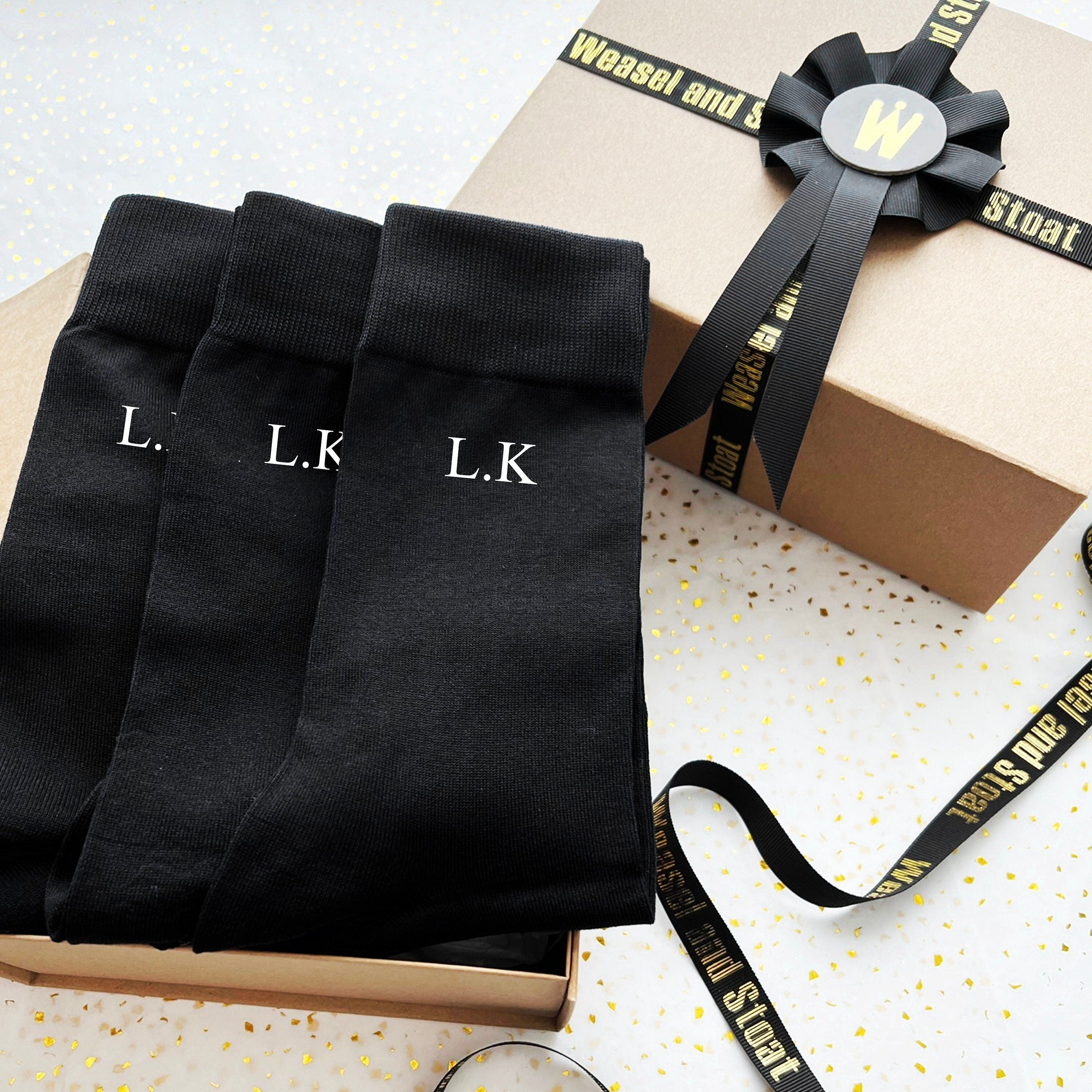 Personalised Socks for men in Black, Gift Set of 3 Monogram Initial Socks, Men's, Husband, Perfect Birthday Gift, New Job, Graduation Gift,