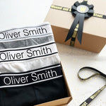 Personalised Men's Boxer Short set 3 pack, Grey, White, Black, Trunks, Boxer briefs, underwear, Birthday gift set, gift box, lingerie
