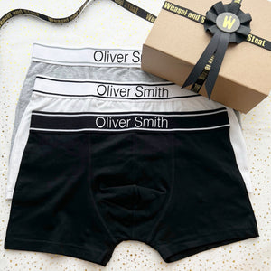 Personalised Men's Boxer Short set 3 pack, Grey, White, Black, Trunks, Boxer briefs, underwear, Birthday gift set, gift box, lingerie