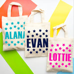 Personalised Stars Name Cotton Party Bag, Kids Birthday gift bag, children's celebration, girl's Boy's event, occasion, wedding Hen favours