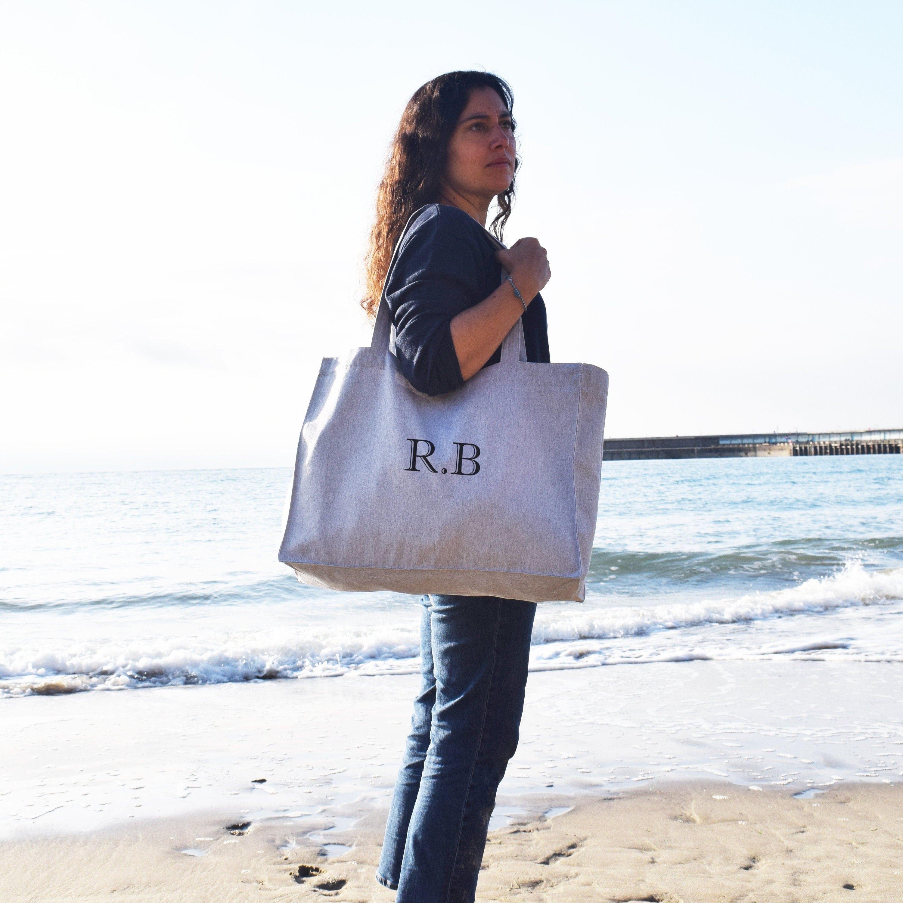 Personalised Initials Oversized Beach and Shopping Bag, Holiday & Travel bag, recycled Cotton, birthday gift, Monogram