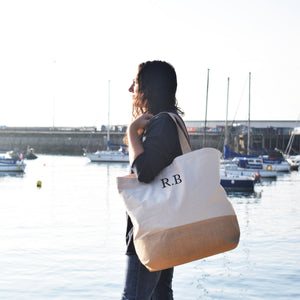 Personalised Initials Jute base Canvas Oversized Tote Holiday Beach Shopping Bag, Market shoulder Travelling  Bag, Monogram