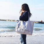 Personalised handwritten Name Beach Bag, Oversize Shopping market shoulder tote, recycled Cotton, Holiday & Travel, Storage, birthday gift