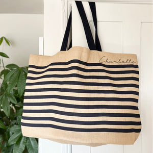 Personalised Name/Text Oversized Red or Navy Stripe Bag, Shopping Bag, Large Hold-all , Big Tote, Family Beach Bag, Swimming Bag, Groceries