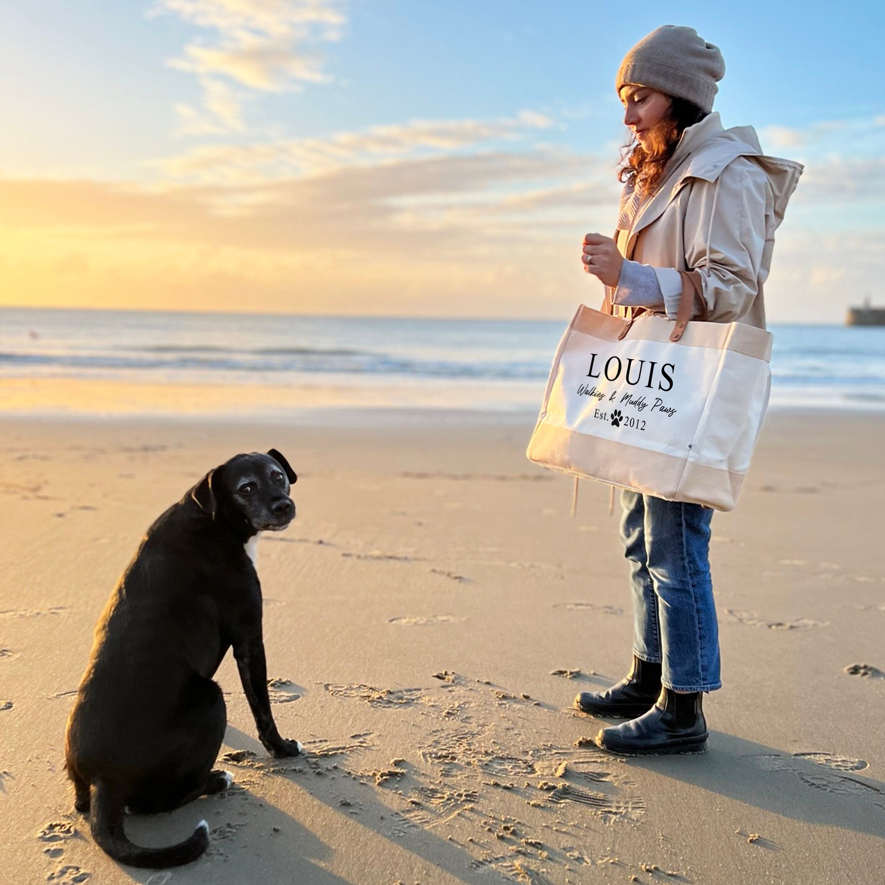 Walkies And Muddy Paws Luxury Tote Bag, Dog Walking Bag, Market Tote Bag, Canvas and Leather Shopping Bag, Gift for Dog Lovers, New Puppy