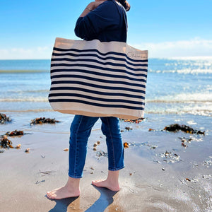 Personalised Name/Text Oversized Red or Navy Stripe Bag, Shopping Bag, Large Hold-all , Big Tote, Family Beach Bag, Swimming Bag, Groceries
