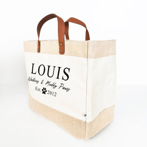 Walkies And Muddy Paws Luxury Tote Bag, Dog Walking Bag, Market Tote Bag, Canvas and Leather Shopping Bag, Gift for Dog Lovers, New Puppy
