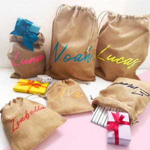 Personalised Jute Holidays Present Sack, Holiday gift bag, Burlap Santa Sack, Christmas Stocking Alternatives, festive Decor, Xmas Party Bag