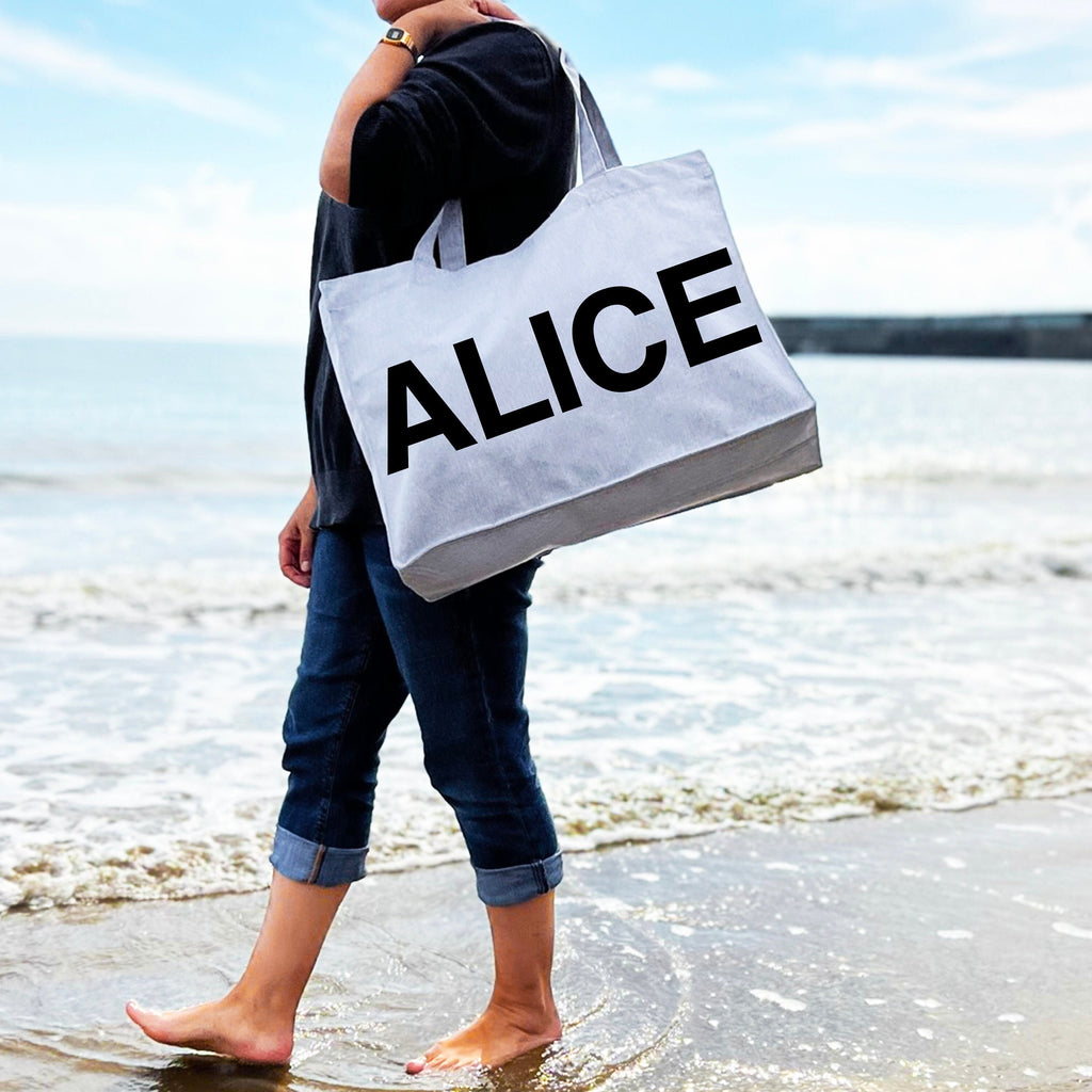 Personalised Bold Name Oversized Beach And Shopping Bag - Holiday & Travel bag - Tote Bag- birthday gift - Foldable Bag - Weekend Holdall