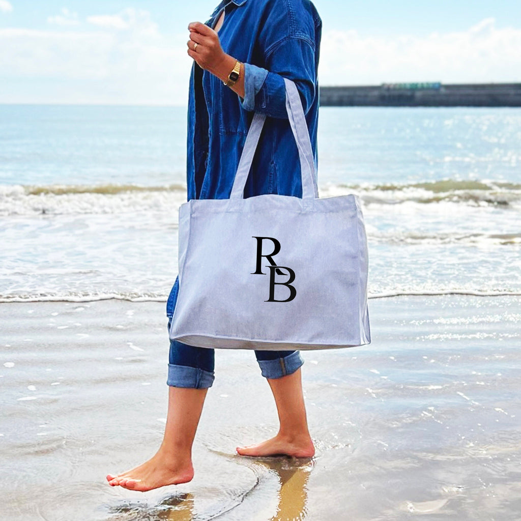 Personalised Monogram Initials Beach Shopping Bag - Holiday & Travel bag - Tote- birthday gift - Foldable shoulder Bag - Weekend Holdall