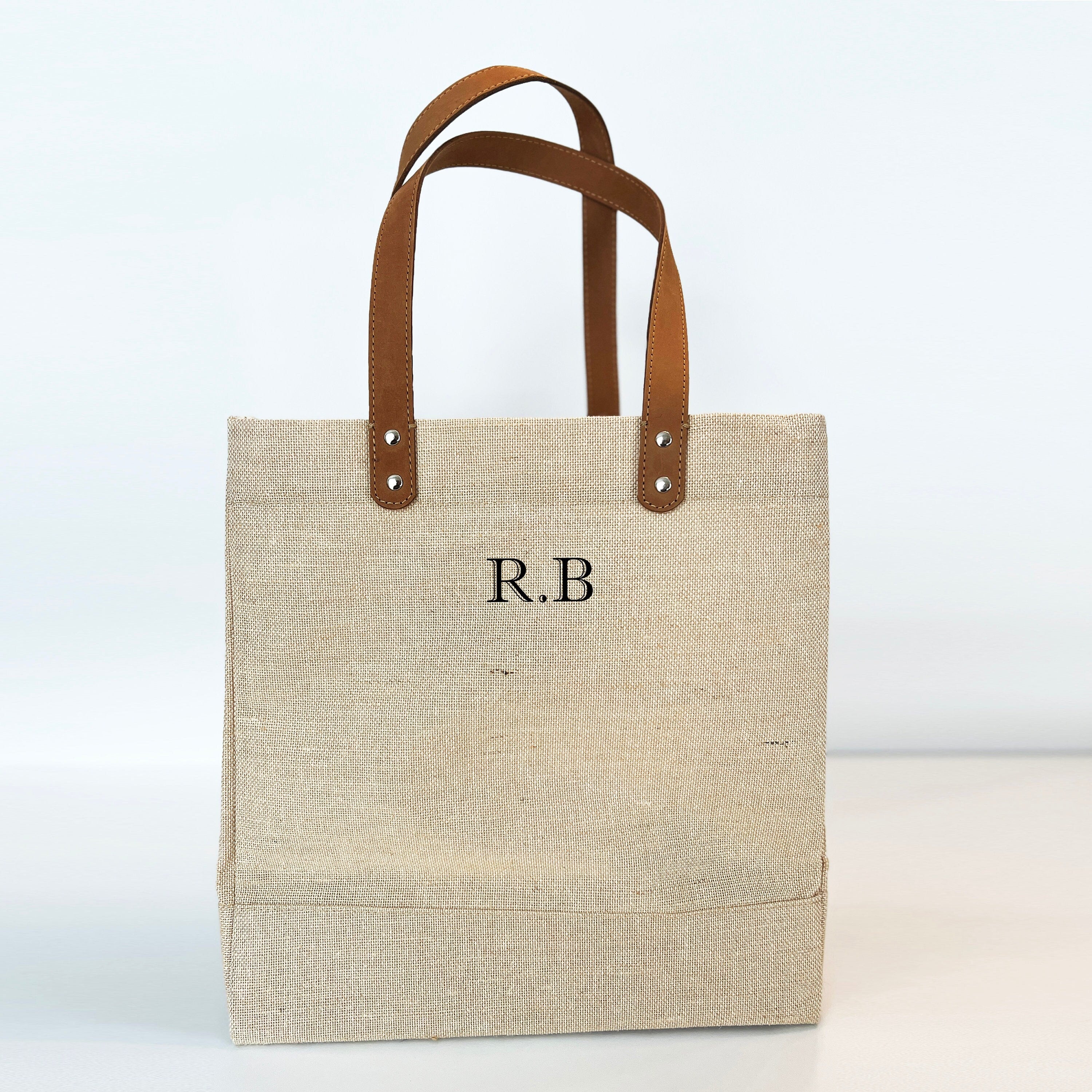 Simple Monogram Initials Market Shoulder Tote Bag, Personalised Market Bag, Canvas Shopping Bag, Gift for Christmas, Mum, Dad, Juco Bag