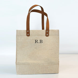 Simple Monogram Initials Market Shoulder Tote Bag, Personalised Market Bag, Canvas Shopping Bag, Gift for Christmas, Mum, Dad, Juco Bag