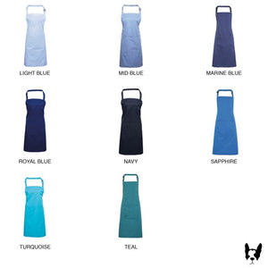 Blue-toned Weasel and Stoat aprons in various shades for a stylish and functional kitchen accessory.