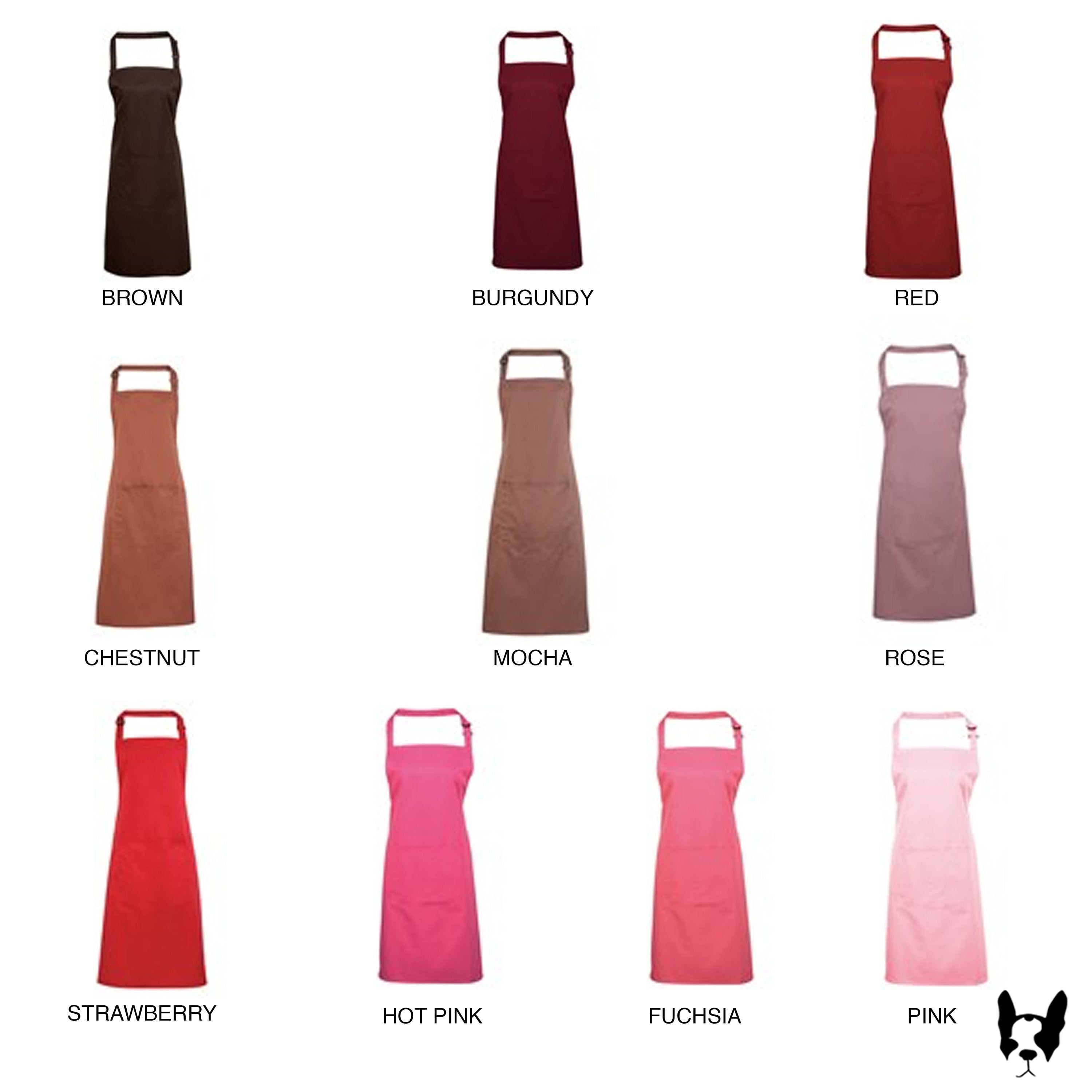 Pink and red-toned Weasel and Stoat aprons in various shades for a stylish and functional kitchen accessory.